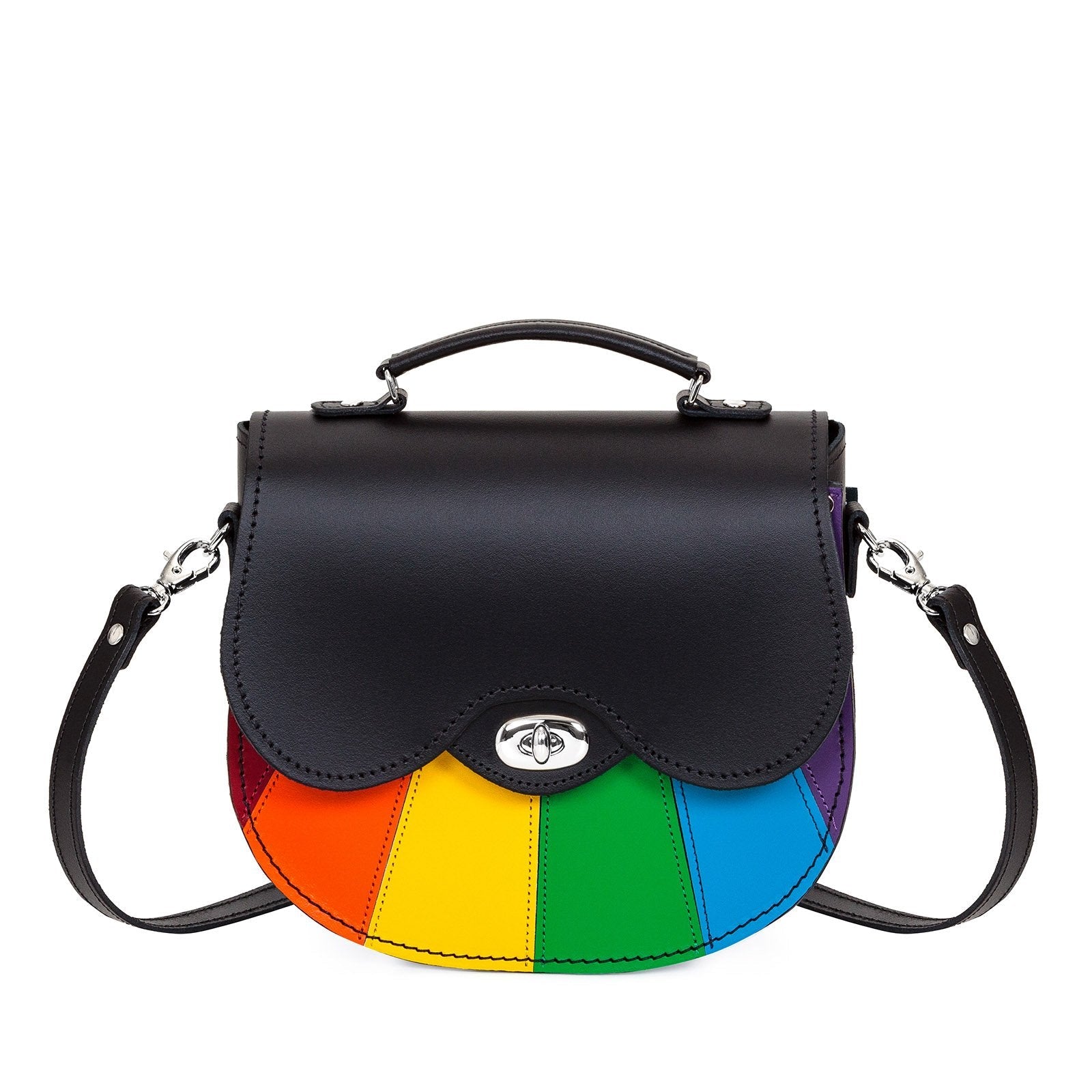 Zatchels Pride Rainbow Twist Lock Leather Saddle Bag front view