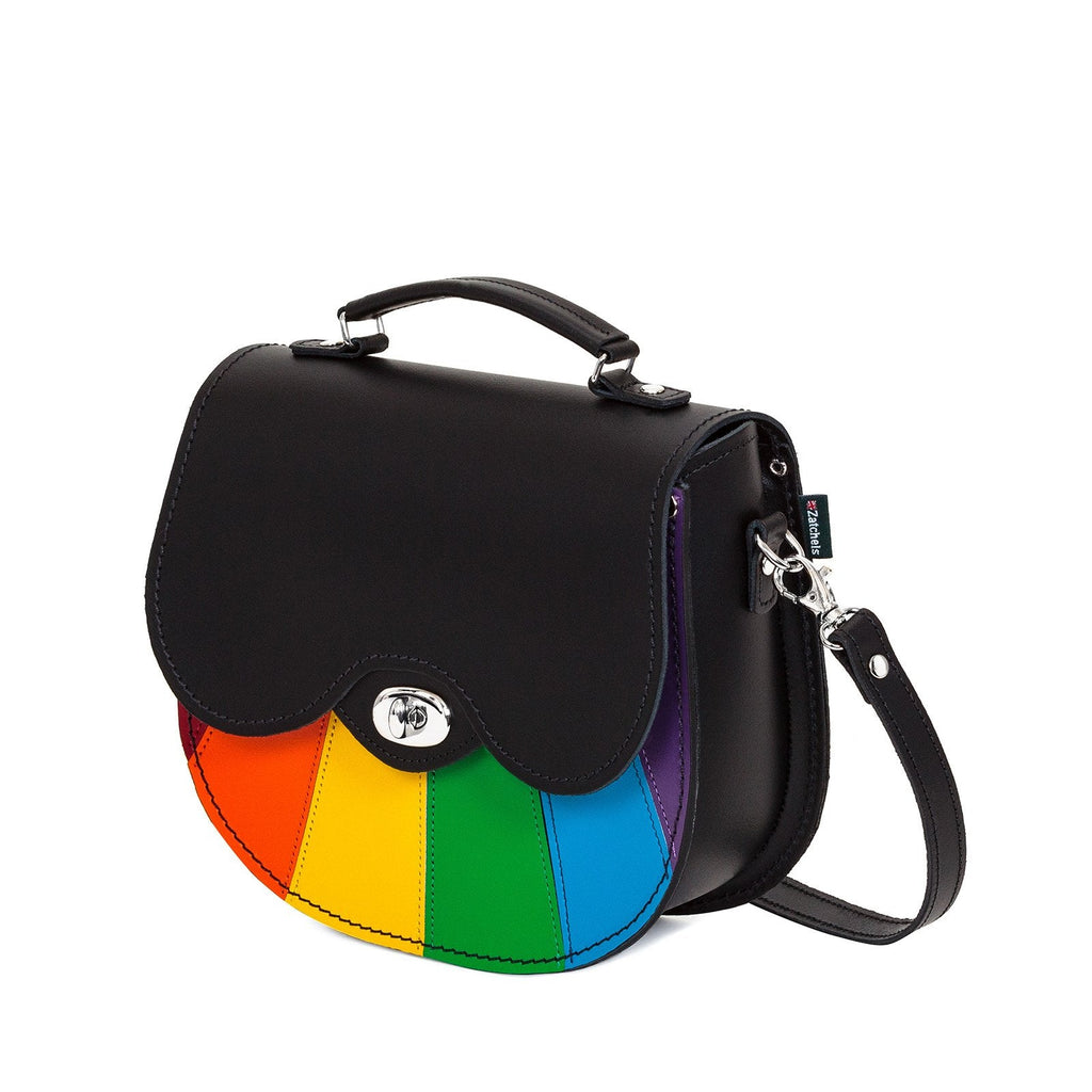 Zatchels Pride Rainbow twist lock saddle bag side view