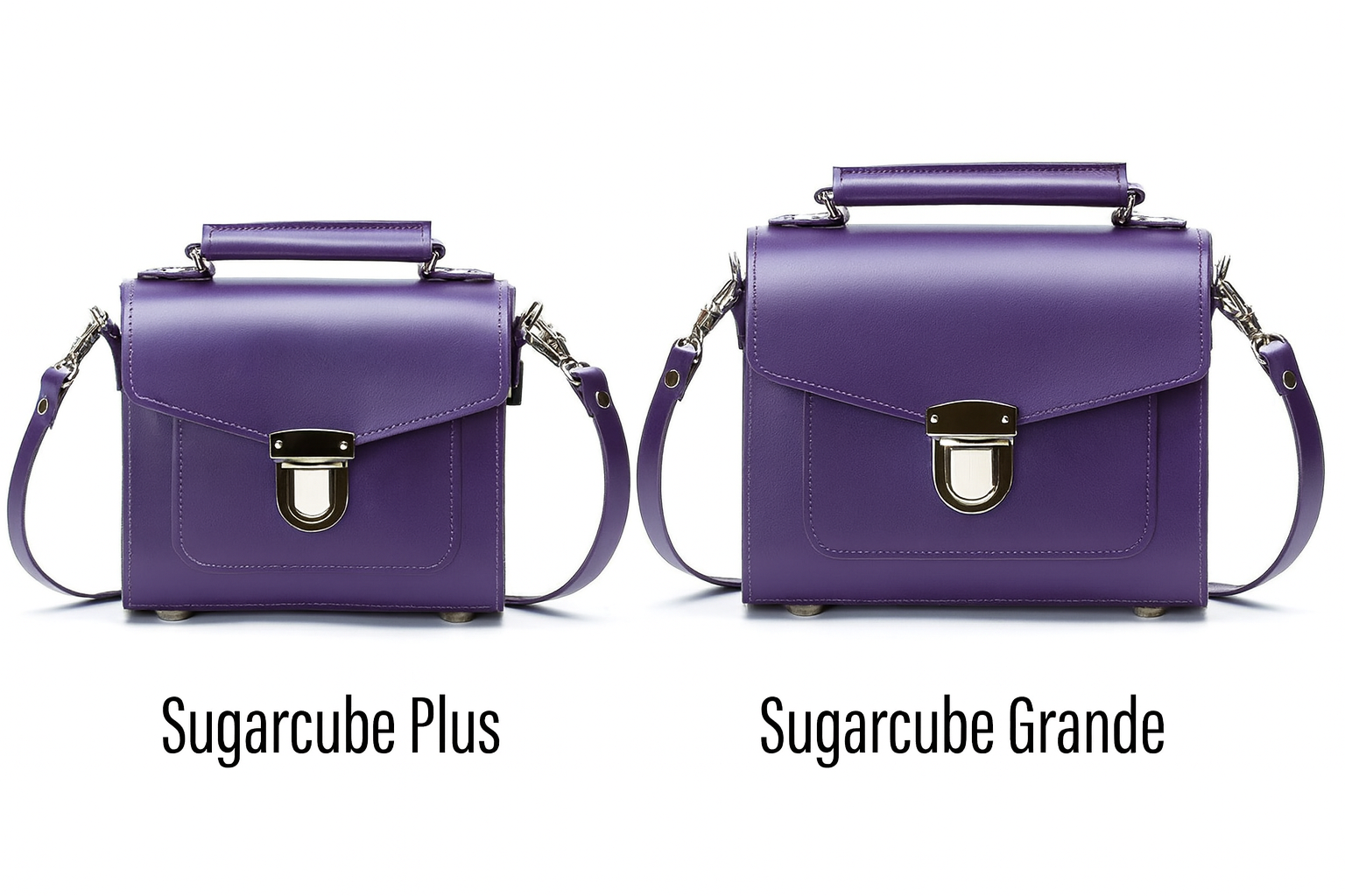 Zatchels Purple Sugarcube handbag size guide view