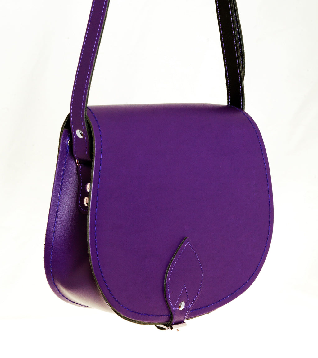 Zatchels Purple Handmade Leather Saddle Bag