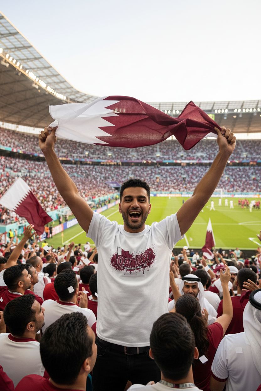 Qatar World Cup 2026 T-Shirt - Bold Graffiti Flag Design by StayClothed.com