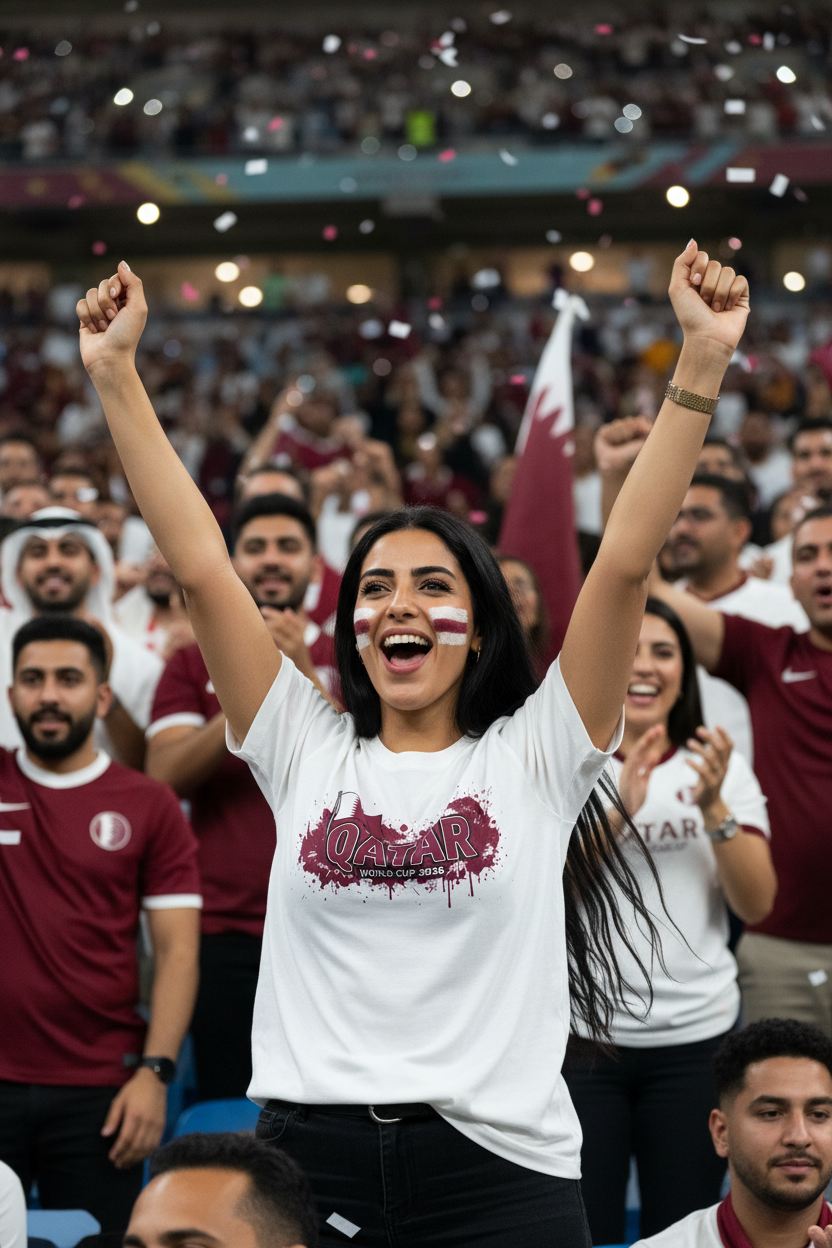 Qatar World Cup 2026 T-Shirt - Bold Graffiti Flag Design by StayClothed.com