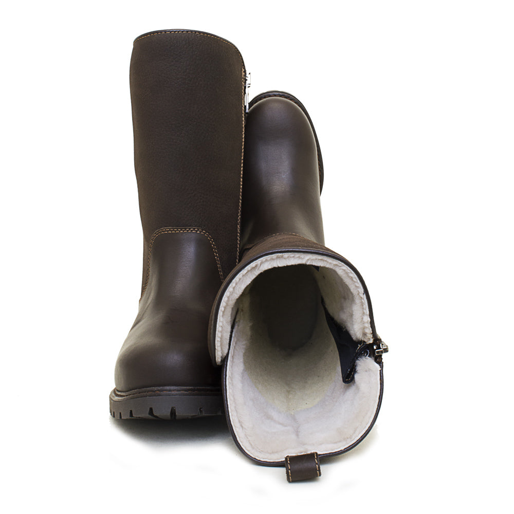 Bareback Footwear Quebec Waterproof Zip Up Wool Lined Boots Brown