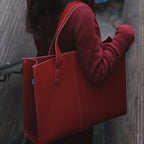 Zatchels Red leather shopper bag model view