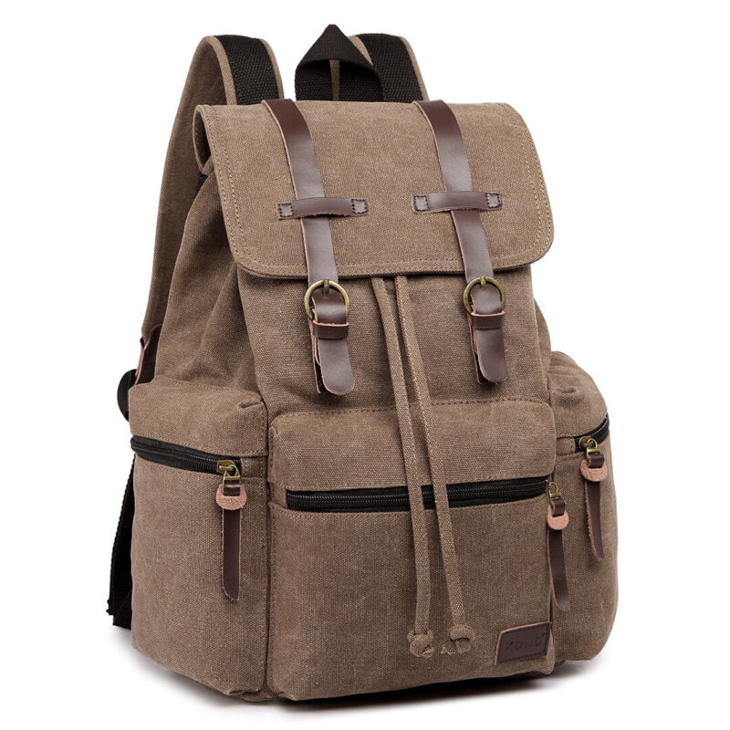 Unisex Leather Canvas Large Backpack Rucksack