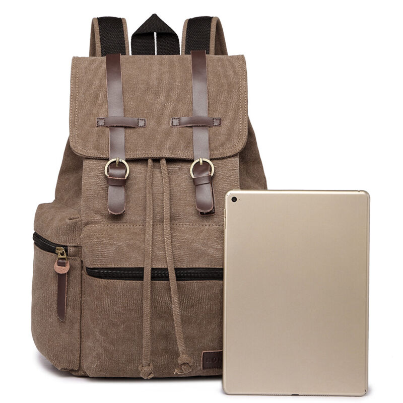 Unisex Leather Canvas Large Backpack Rucksack