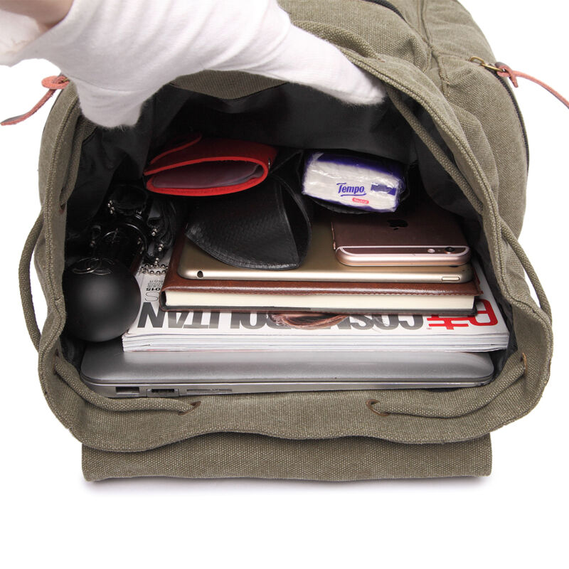 Unisex Leather Canvas Large Backpack Rucksack