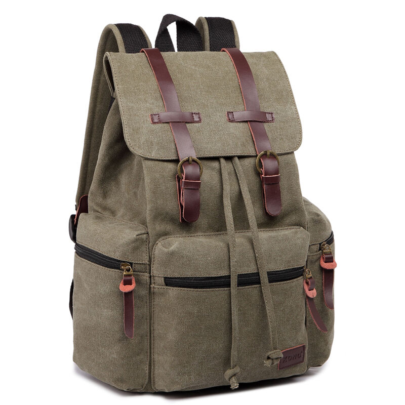 Unisex Leather Canvas Large Backpack Rucksack