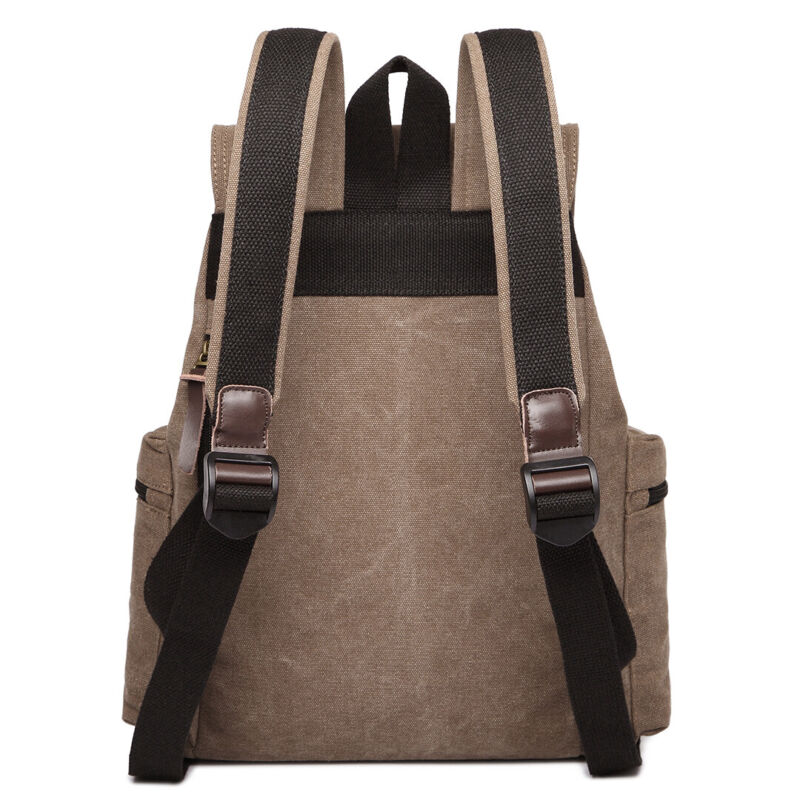 Unisex Leather Canvas Large Backpack Rucksack