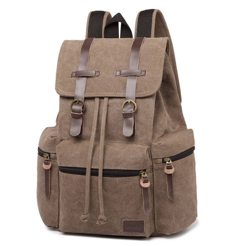 Unisex Leather Canvas Large Backpack Rucksack