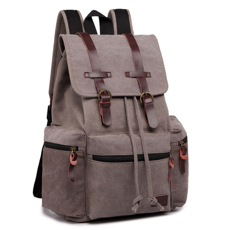 Unisex Leather Canvas Large Backpack Rucksack