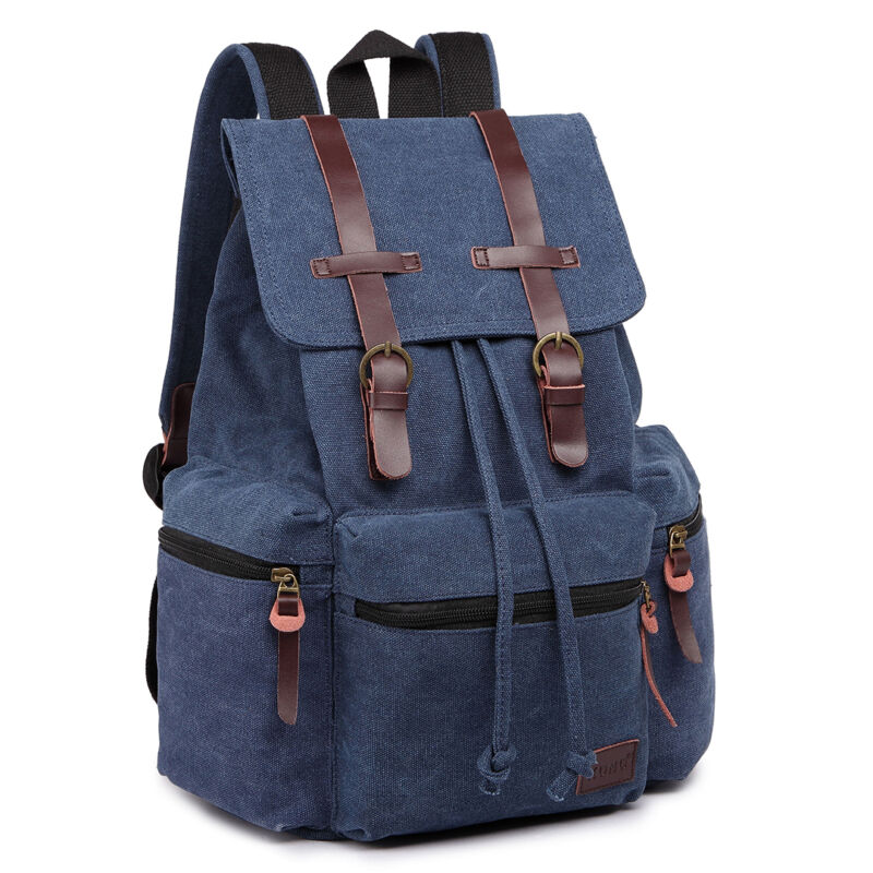 Unisex Leather Canvas Large Backpack Rucksack