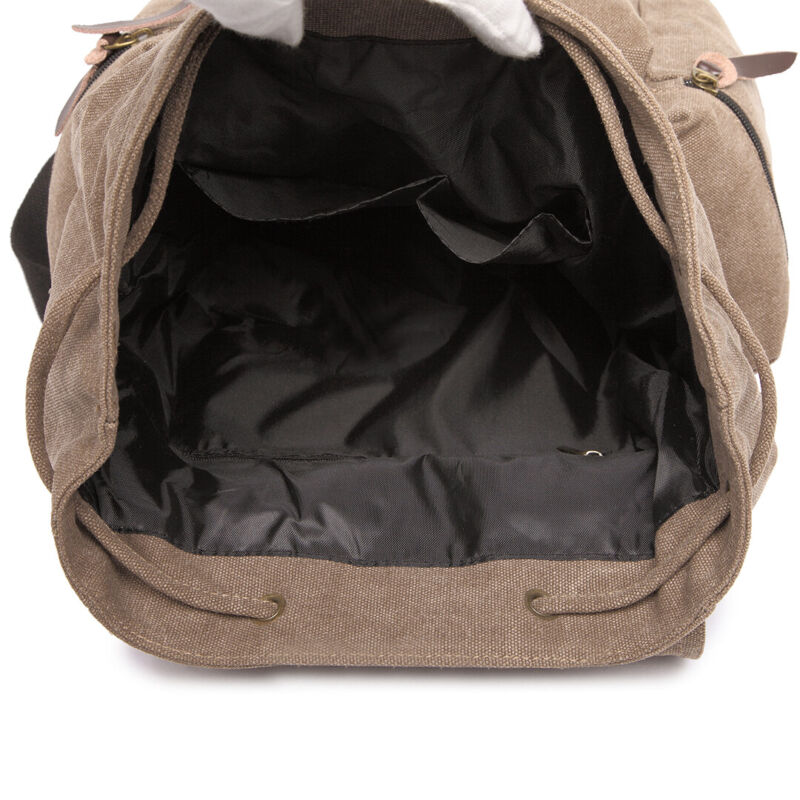 Unisex Leather Canvas Large Backpack Rucksack