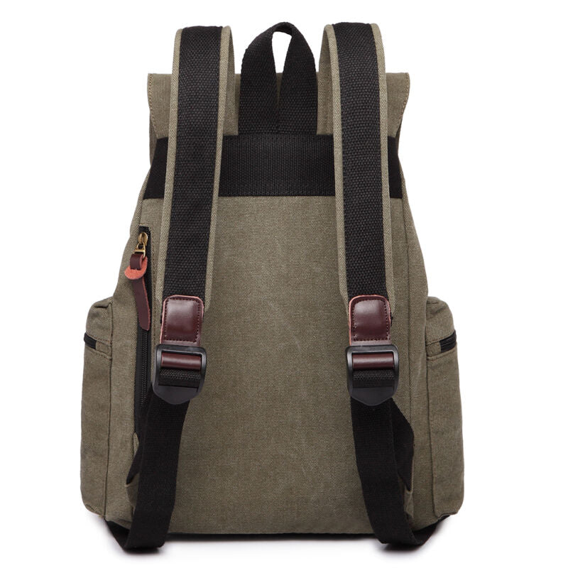 Unisex Leather Canvas Large Backpack Rucksack