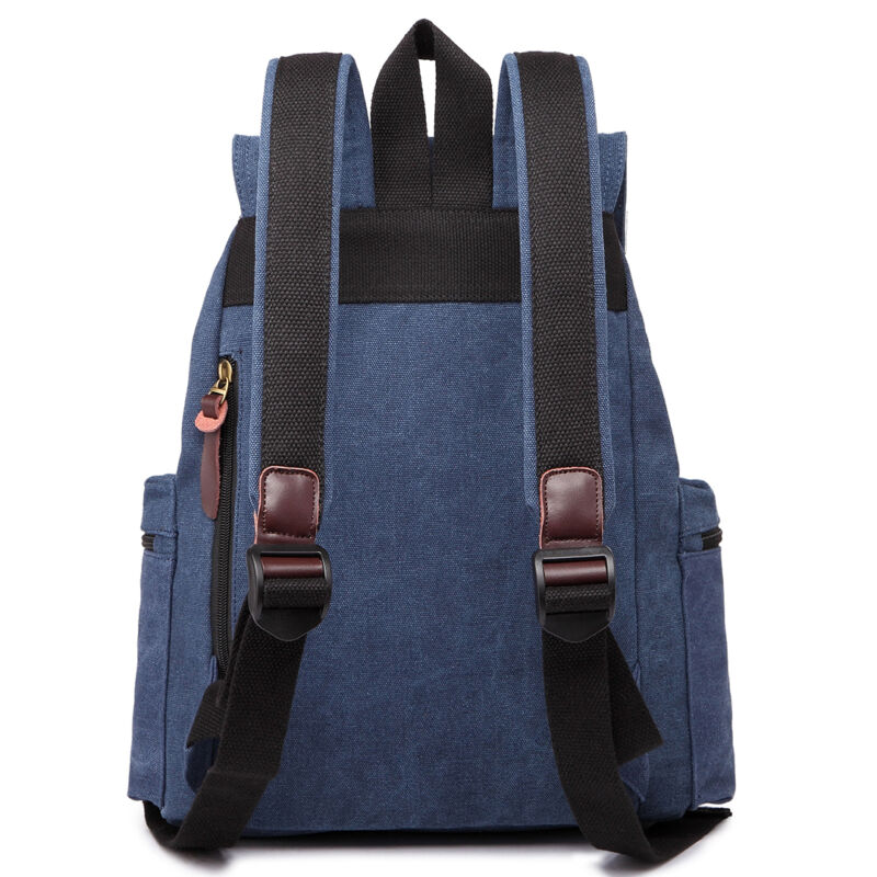 Unisex Leather Canvas Large Backpack Rucksack