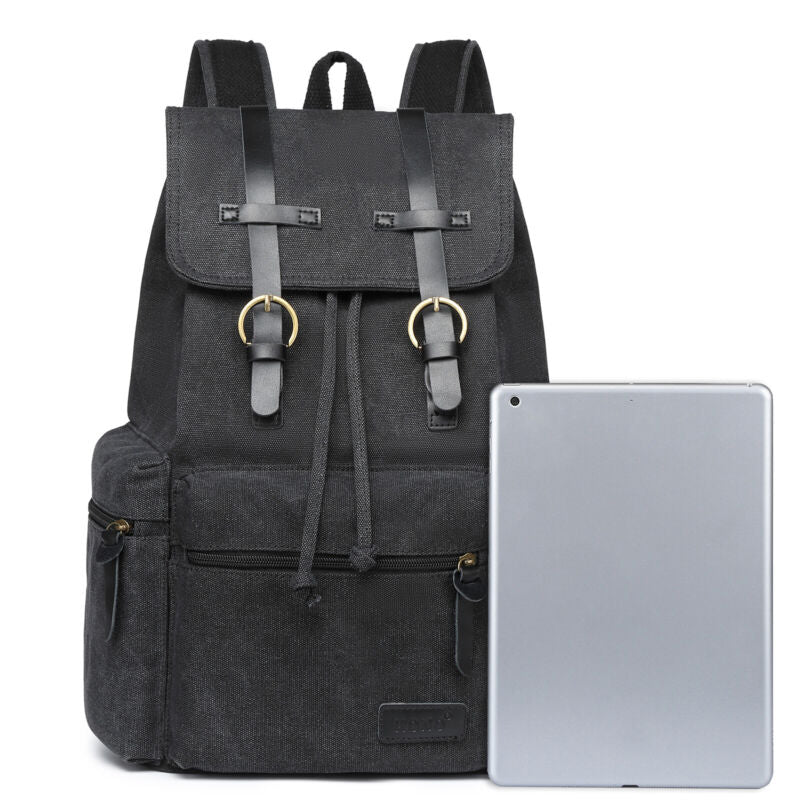 Unisex Leather Canvas Large Backpack Rucksack