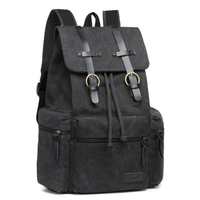 Unisex Leather Canvas Large Backpack Rucksack