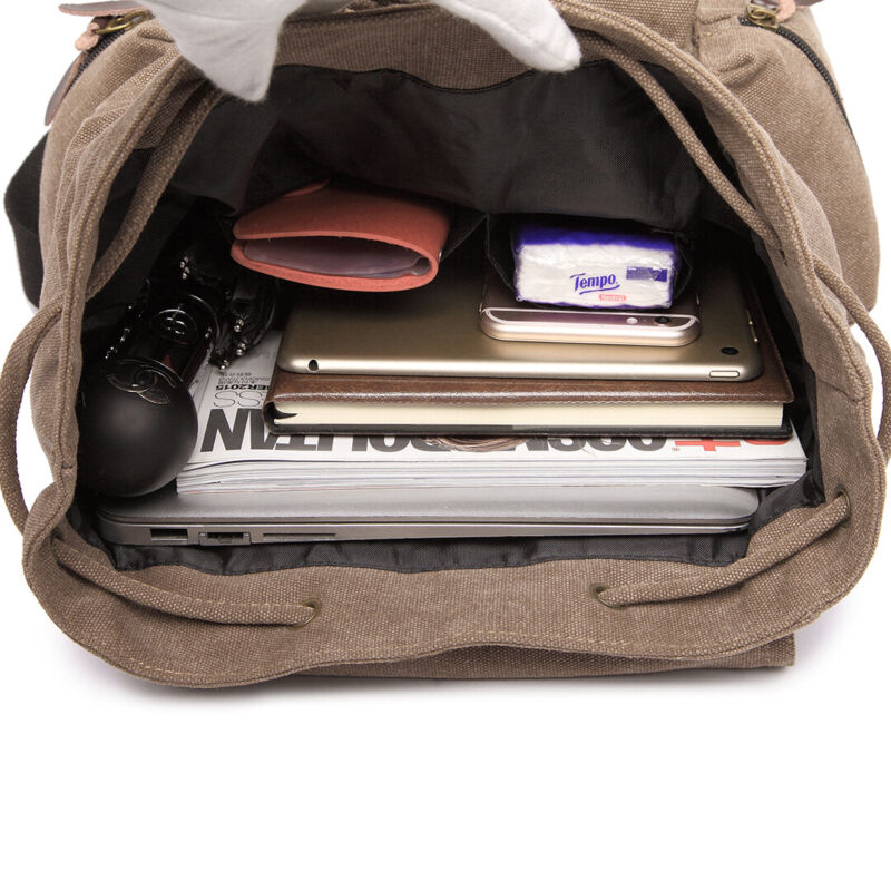 Unisex Leather Canvas Large Backpack Rucksack