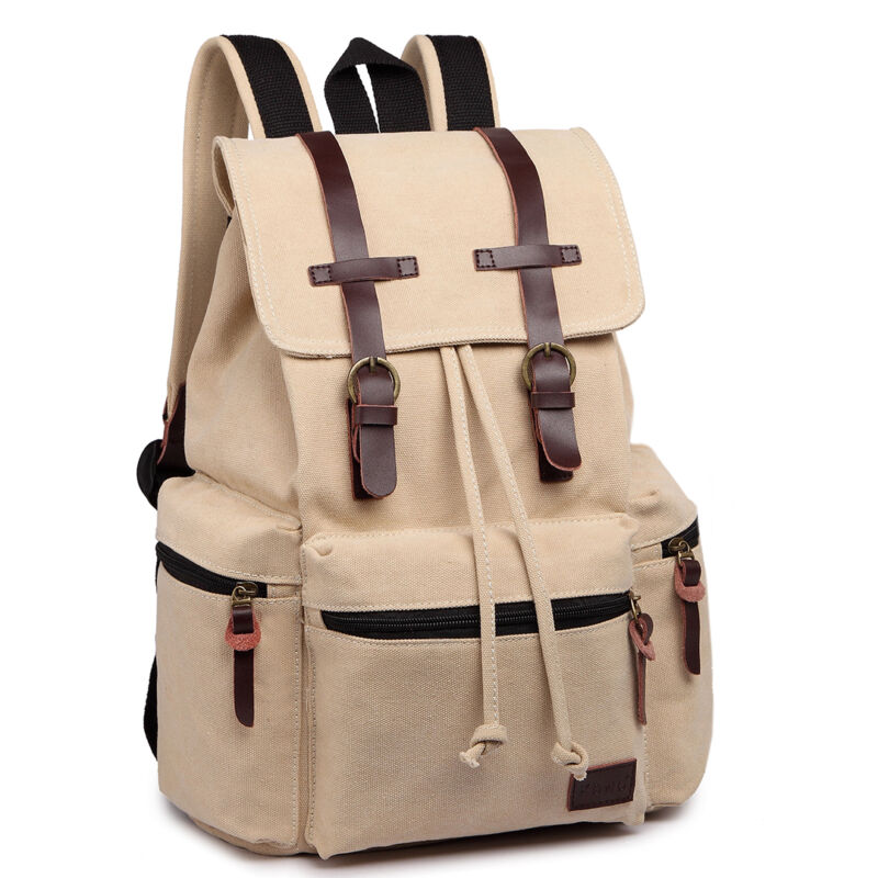 Unisex Leather Canvas Large Backpack Rucksack