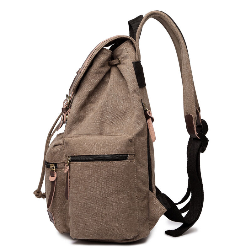 Unisex Leather Canvas Large Backpack Rucksack