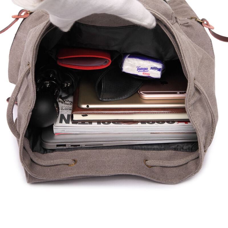 Unisex Leather Canvas Large Backpack Rucksack