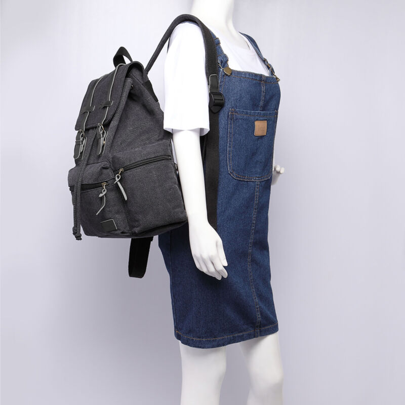 Unisex Leather Canvas Large Backpack Rucksack