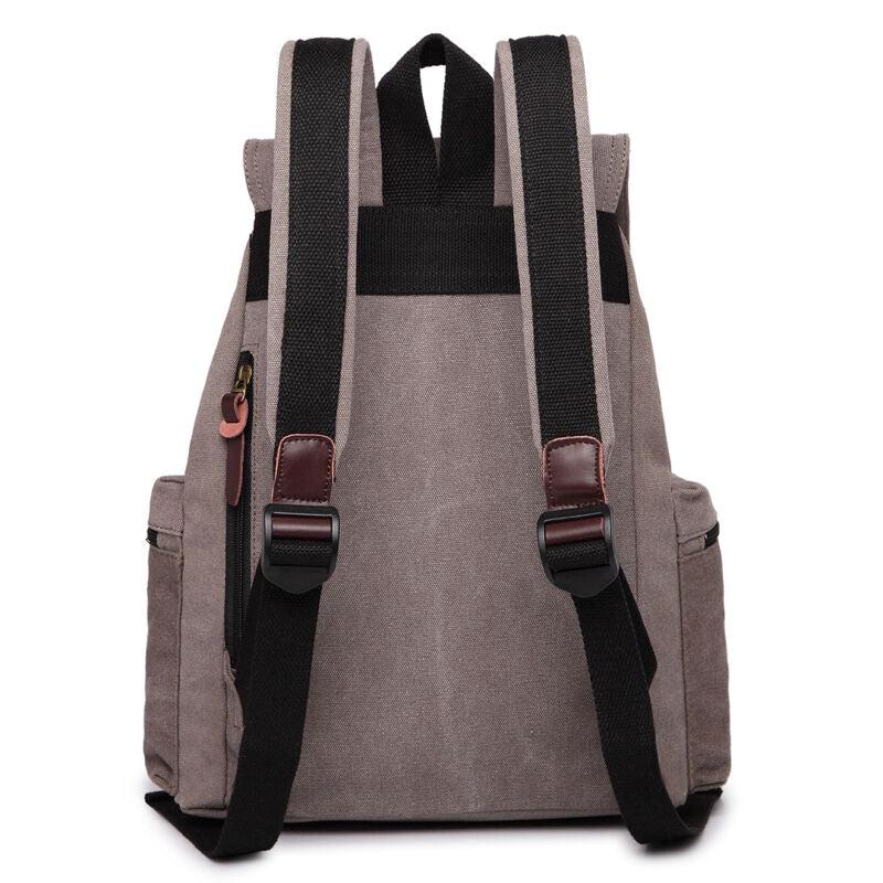 Unisex Leather Canvas Large Backpack Rucksack
