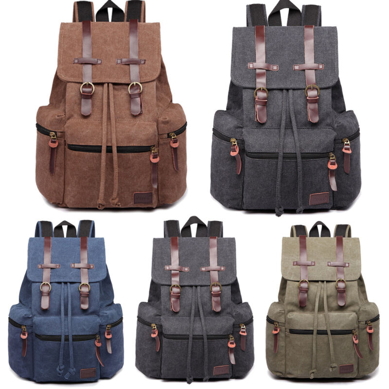 Unisex Leather Canvas Large Backpack Rucksack