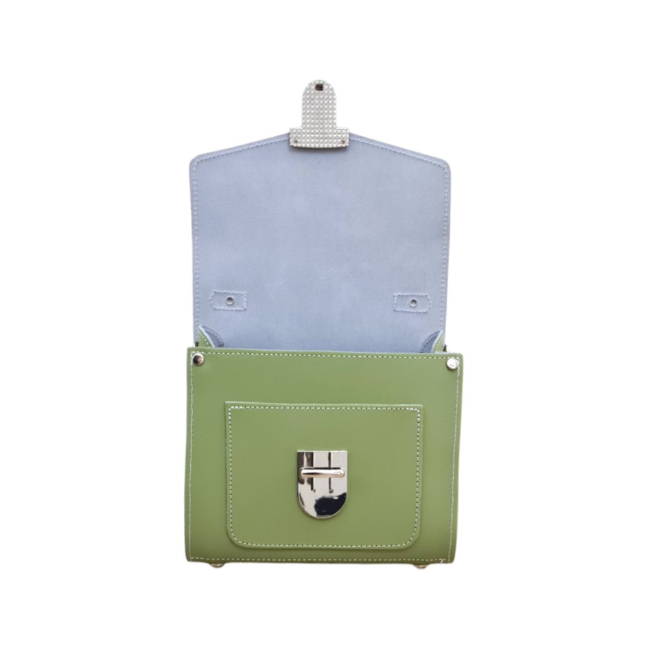 Zatchels Sage Green Sugarcube handbag open view