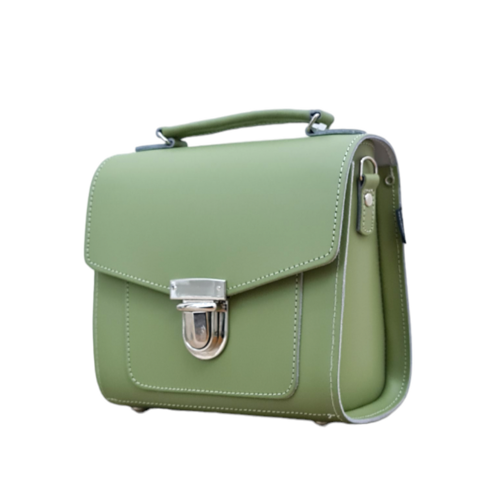 Zatchels Sage Green Sugarcube leather handbag side view
