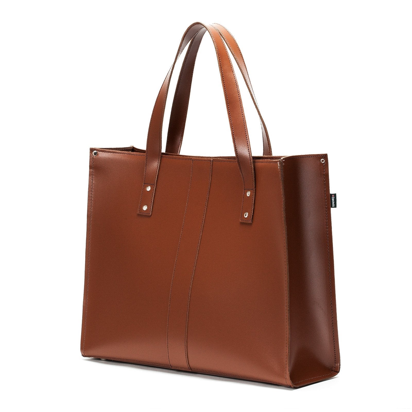 Zatchels Chestnut leather shopper bag side view