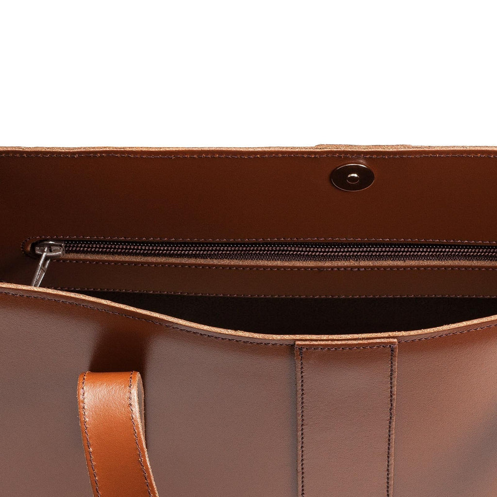 Zatchels Chestnut handmade shopper bag open view