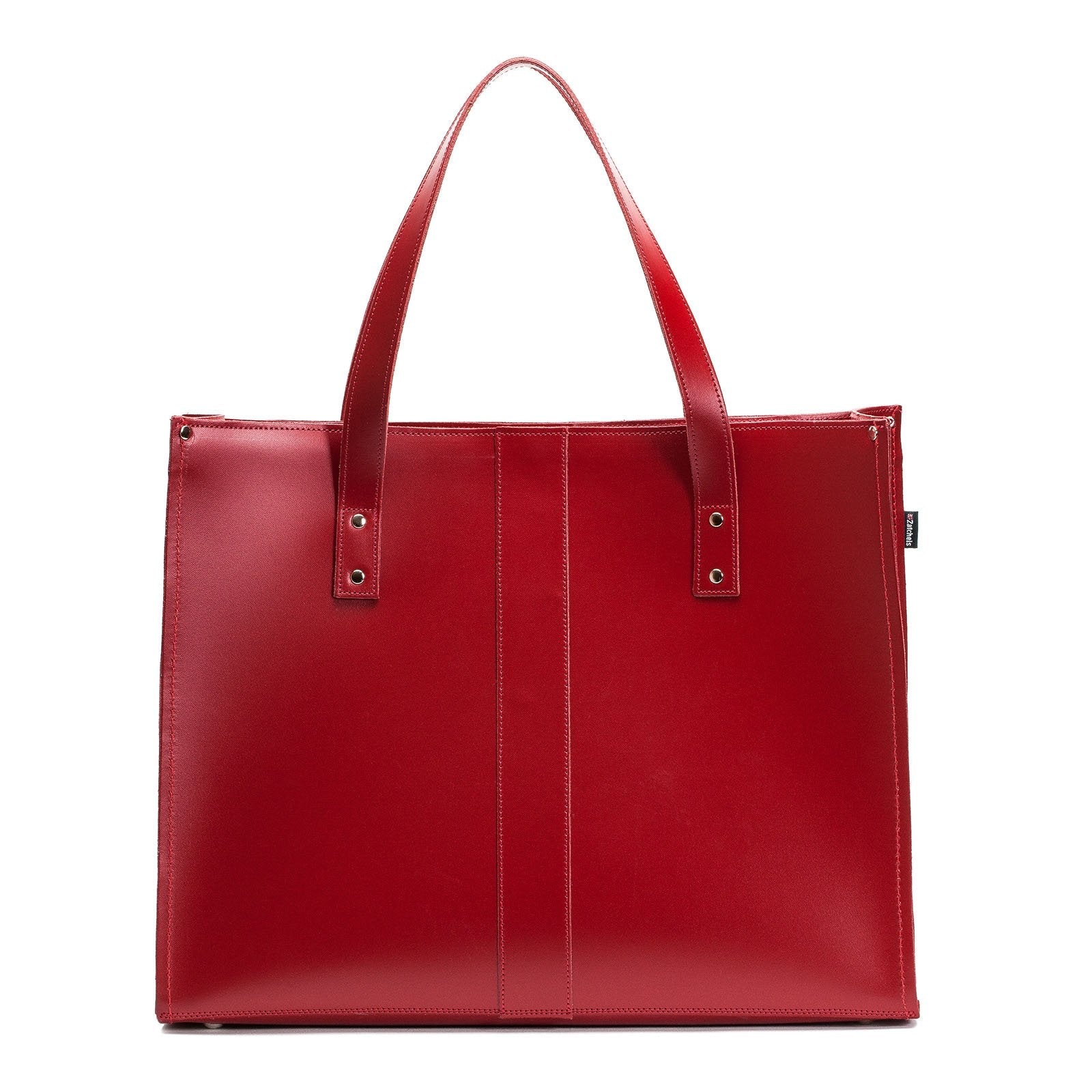 Zatchels Red Handmade Leather Shopper Bag front view