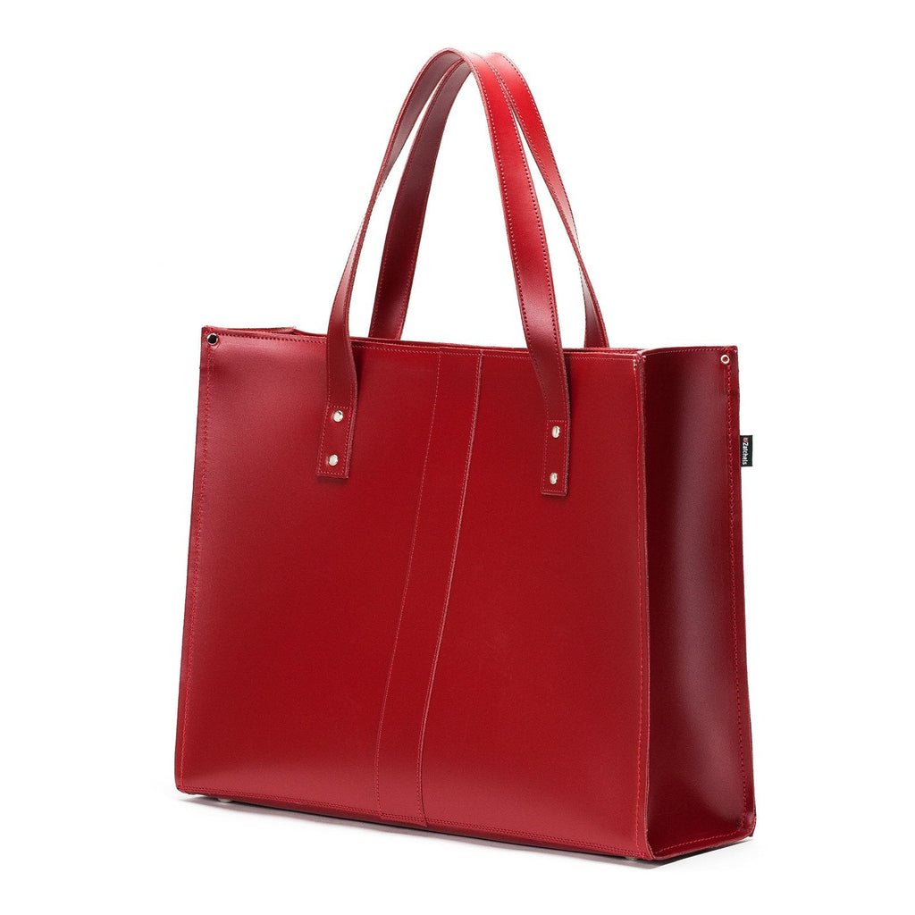 Zatchels Red leather shopper bag side view