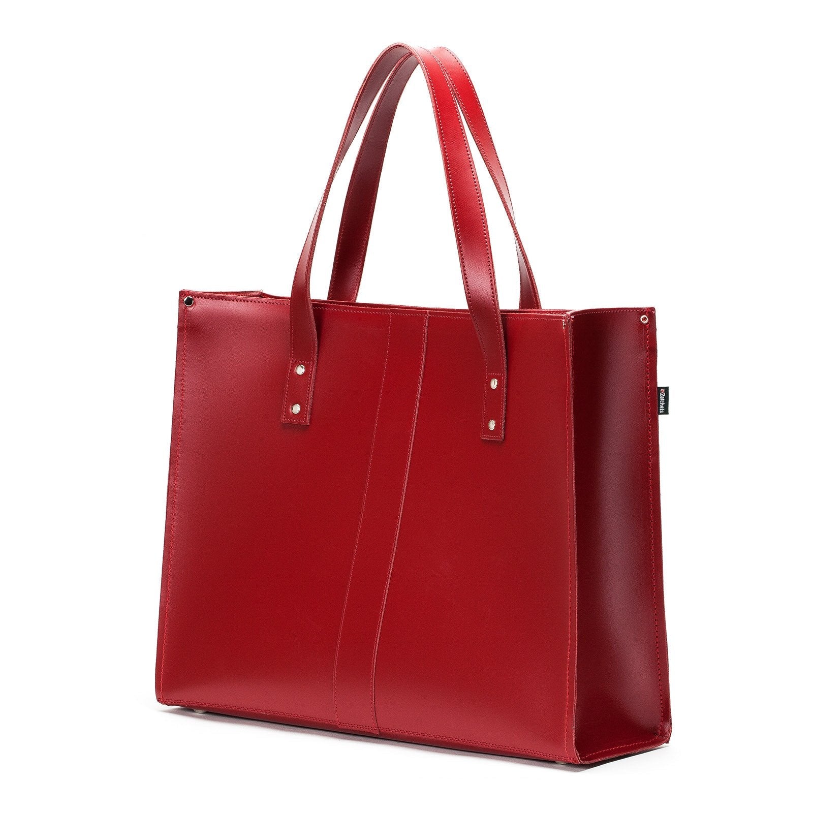 Zatchels Red leather shopper bag side view