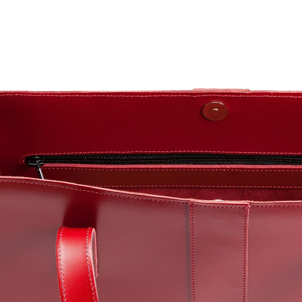 Zatchels Red handmade shopper bag open view