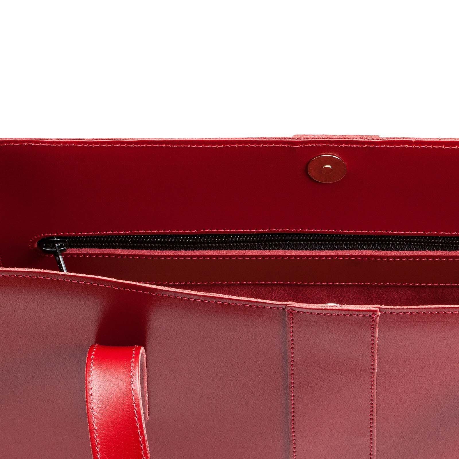 Zatchels Red handmade shopper bag open view