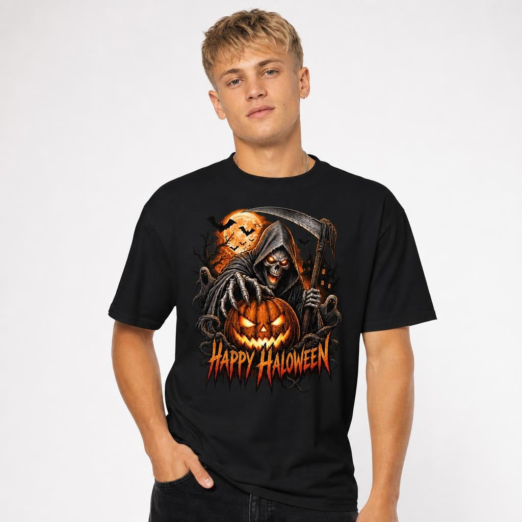 Skeleton t shirt in Black worn by a studio model in an upper-body front relaxed pose on a clean white background