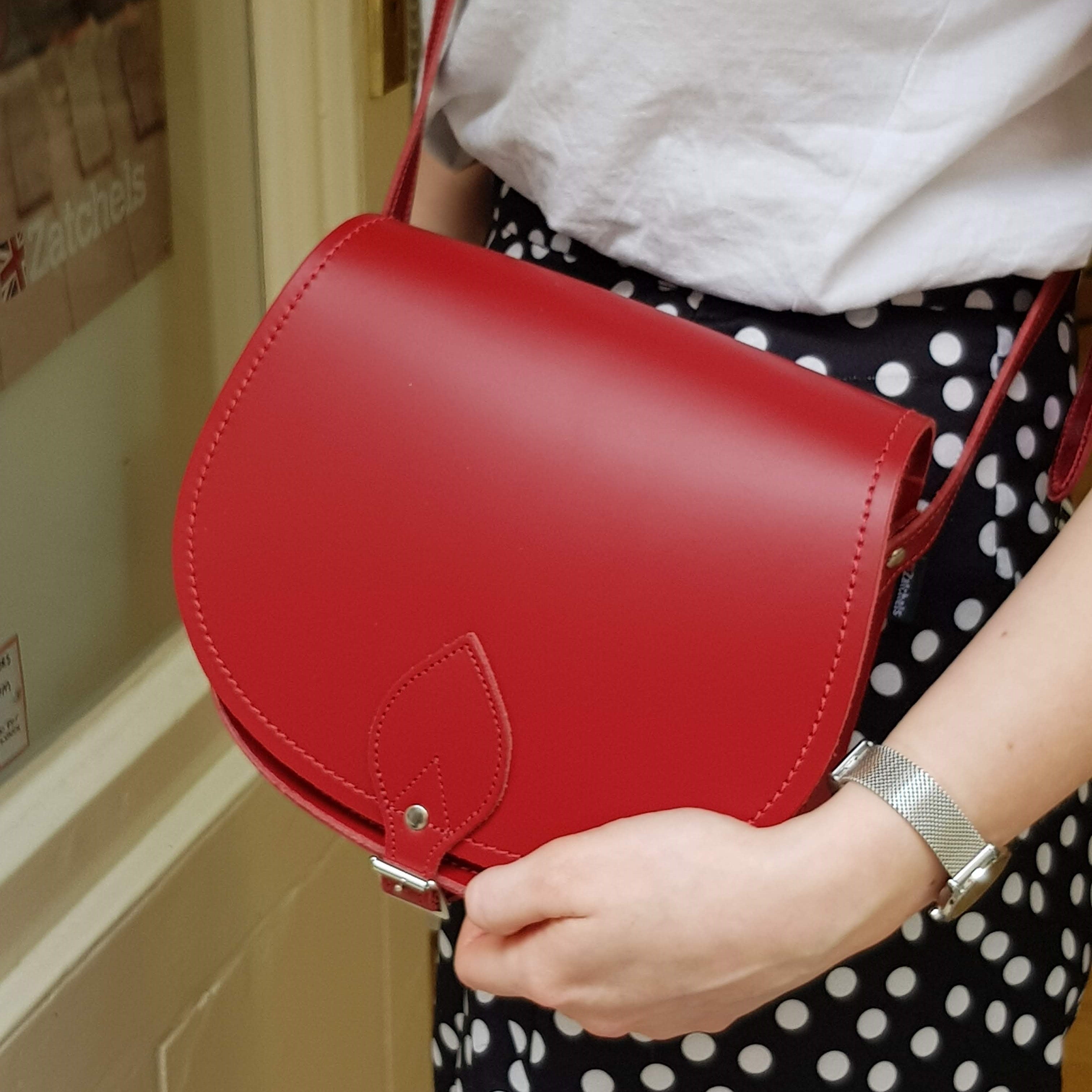 Zatchels Red leather saddle bag model view