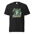 Black T-shirt featuring a colorful alien axolotl illustration with the readable word “Smokalotl” below.