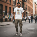 South Asian man wearing a white T-shirt with the God Says I Am autism affirmations design.
