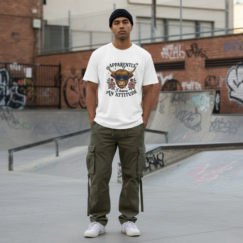 South Asian man in a streetwear style photo wearing a white t-shirt.