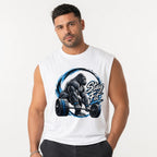 Stay Fit Gorilla Fitness Graphic tank top in White worn by a studio model in an upper-body front relaxed pose on a clean white background