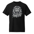 Black T-shirt featuring a roaring lion graphic above the clearly visible words “Stay Fit” in white script.