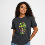 Stay High t shirt in India Ink Grey worn by a studio model in an upper-body three quarter right pose on a clean white background
