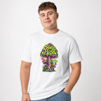 Stay High t shirt in White worn by a studio model in an upper-body front relaxed pose on a clean white background