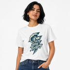 Stay Surfing t shirt in White worn by a studio model in an upper-body front relaxed pose on a clean white background