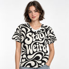 Eye t shirt in White worn by a studio model in an upper-body front relaxed pose on a clean white background