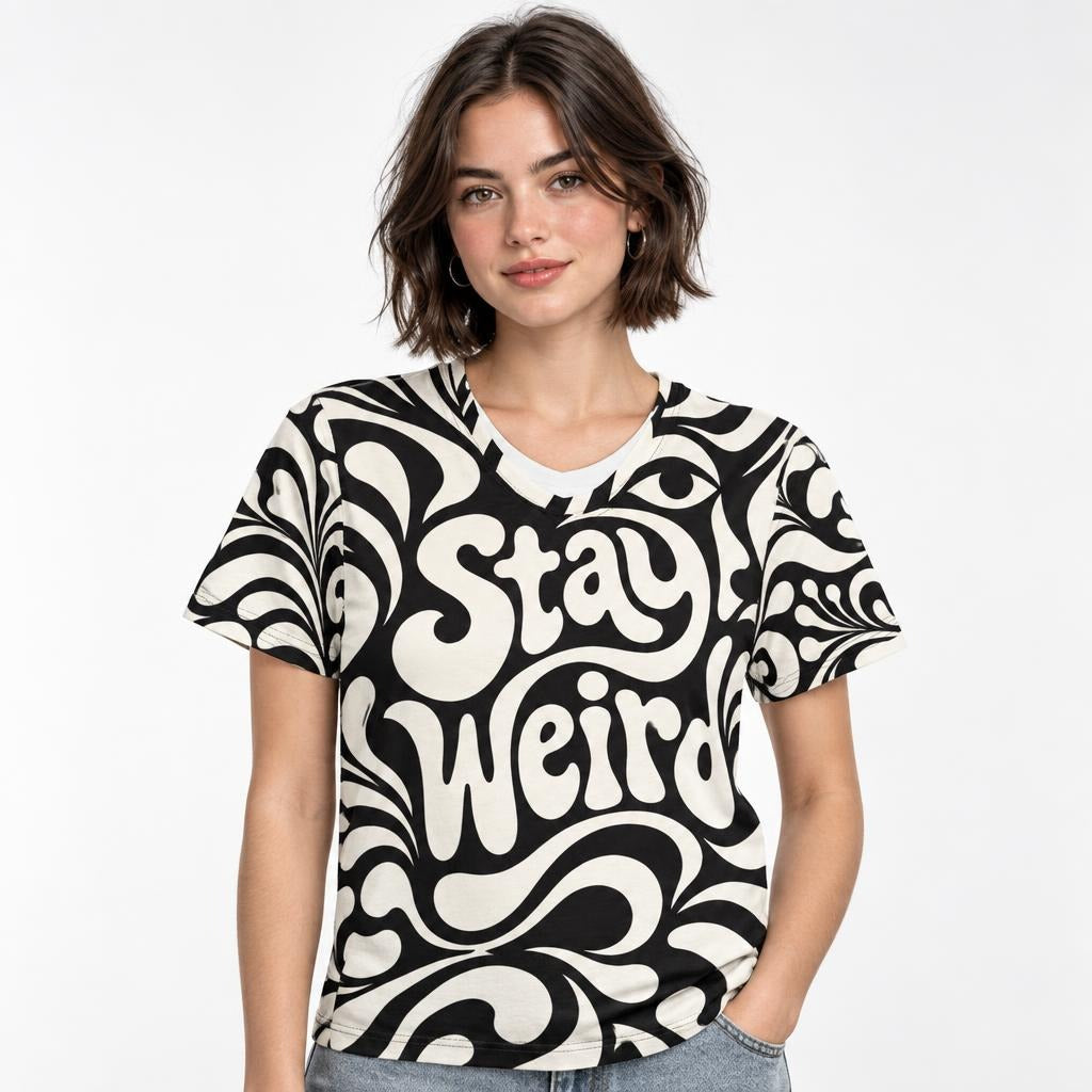 Eye t shirt in White worn by a studio model in an upper-body front relaxed pose on a clean white background