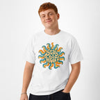 Sun t shirt in White worn by a studio model in an upper-body front relaxed pose on a clean white background